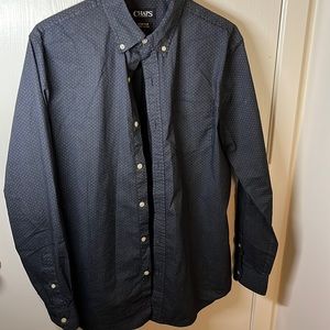 Chaps Stretch Easy Care Medium Blue and White Pattern Dress Shirt Long Sleeve